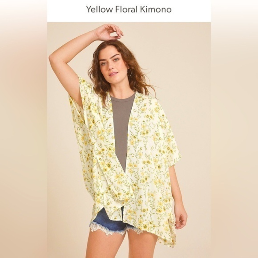 Maurices one size yellow and green floral kimono
